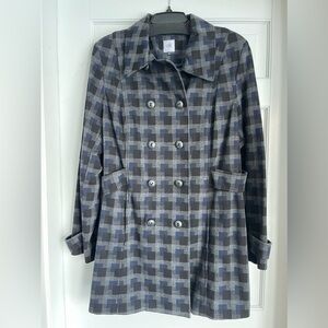 Cabi Ponte knit gray-blue-black checkered car coat (3319). Never worn.